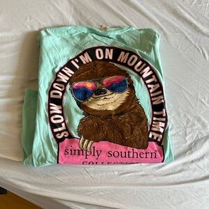 Simply Southern Mint Green Sloth Tee with Pink Accents